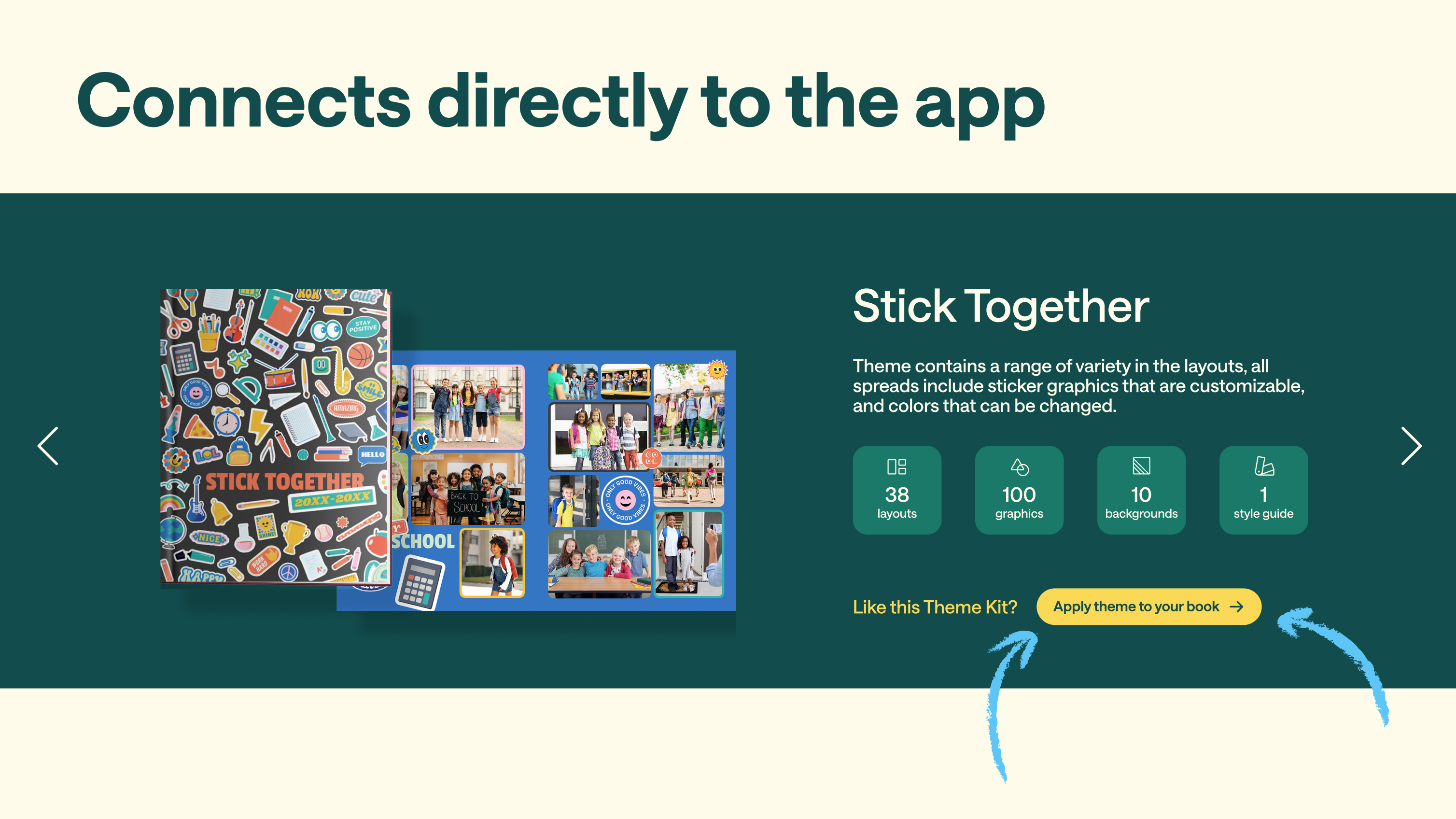 The Theme Kit Finder applying a selected theme directly into a user’s yearbook inside the Treering app.